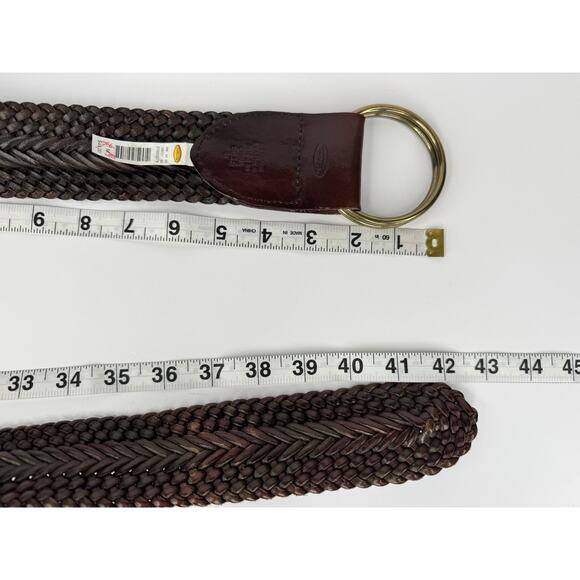 Vintage Talbots Wide Woven Leather Double Brass Ring Belt Brown M 42” Boho Retro - Picture 6 of 7